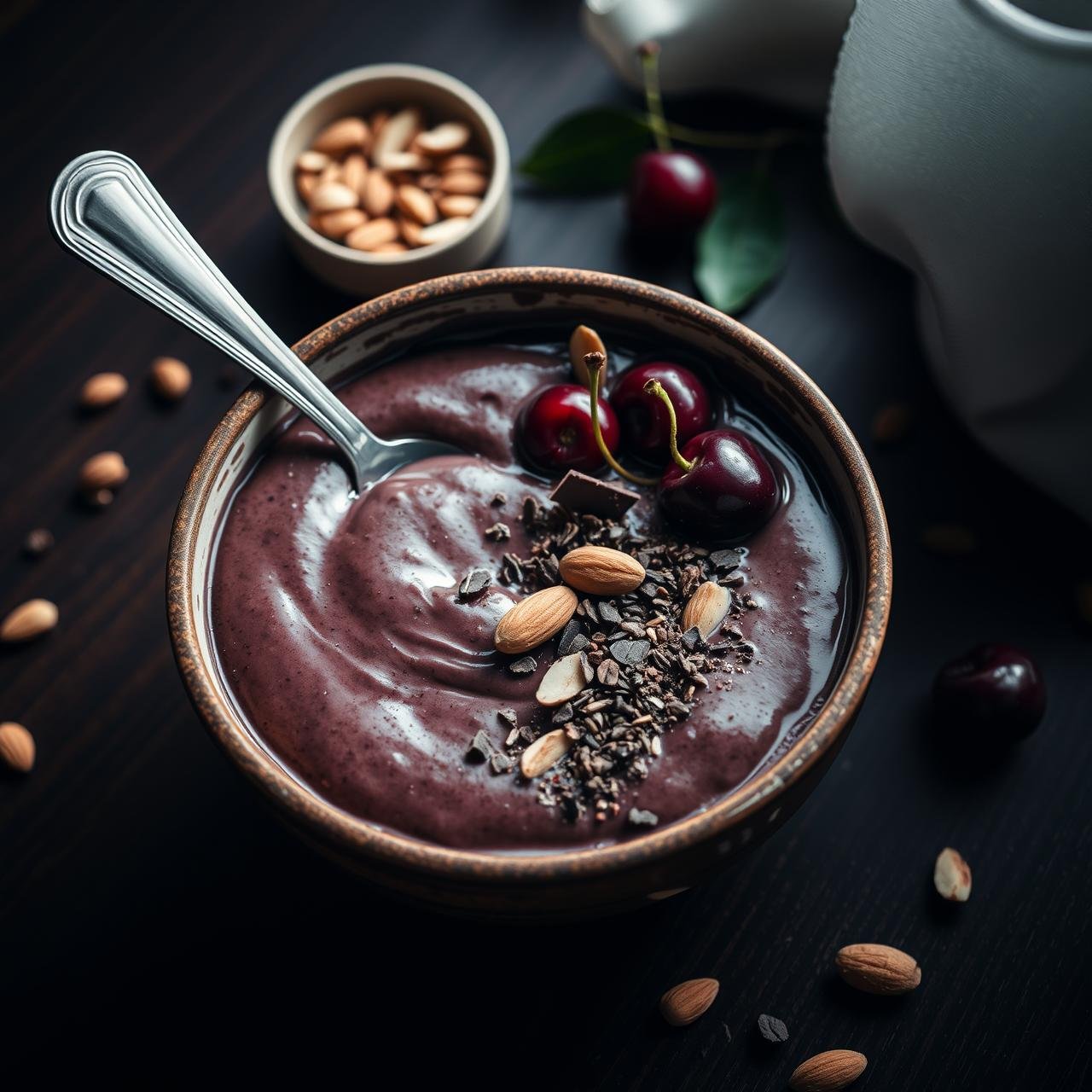Dessert for Breakfast: Thick Chocolate Cherry Smoothie Bowl (No Banana!)