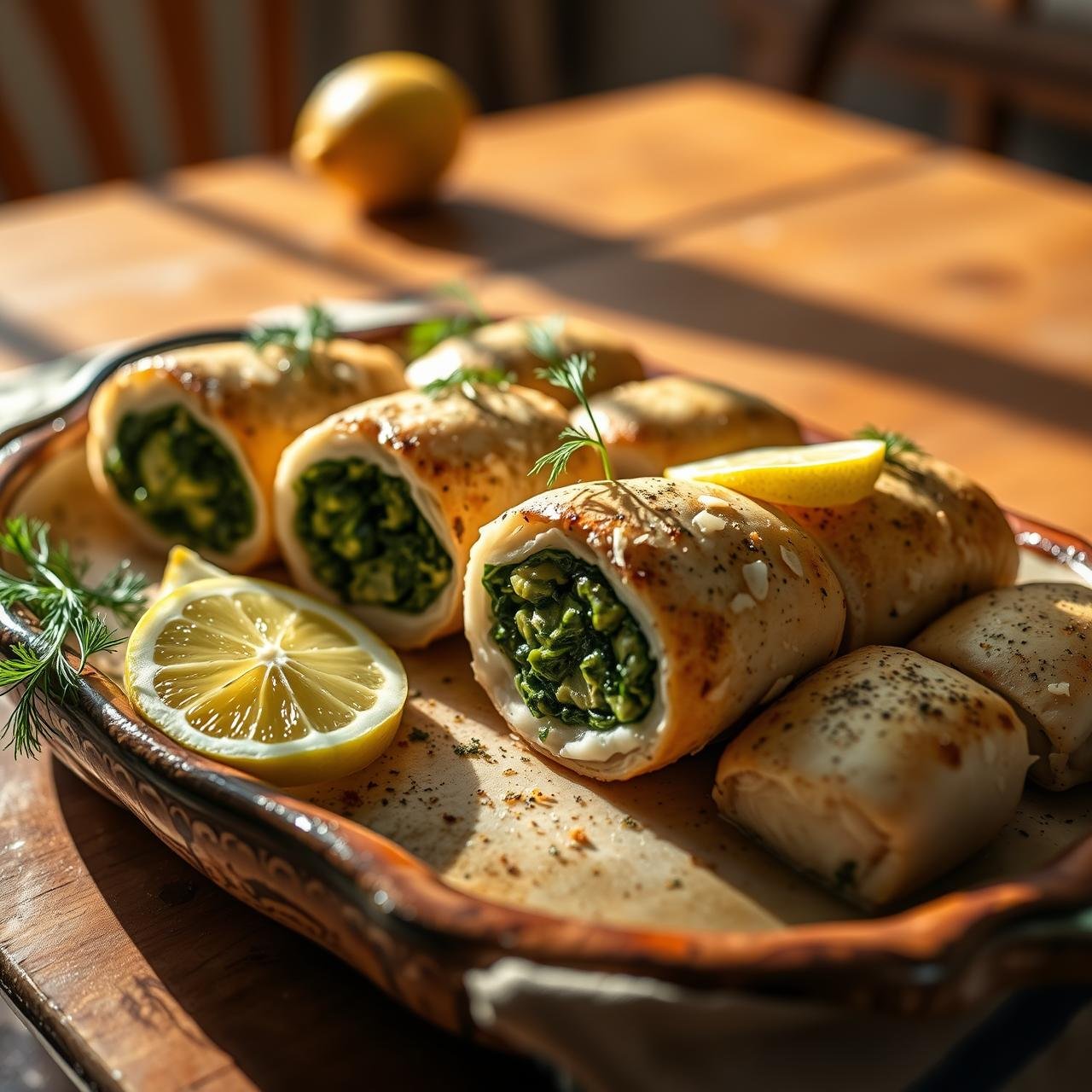 Fancy but Easy: Baked Sole Rolls Stuffed with Lemon Spinach