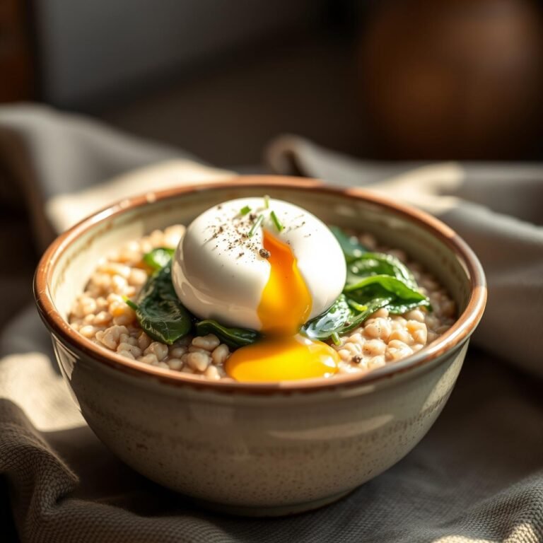 Fat Burning Savory Oatmeal With Spinach and Poached Egg (No Fluff)