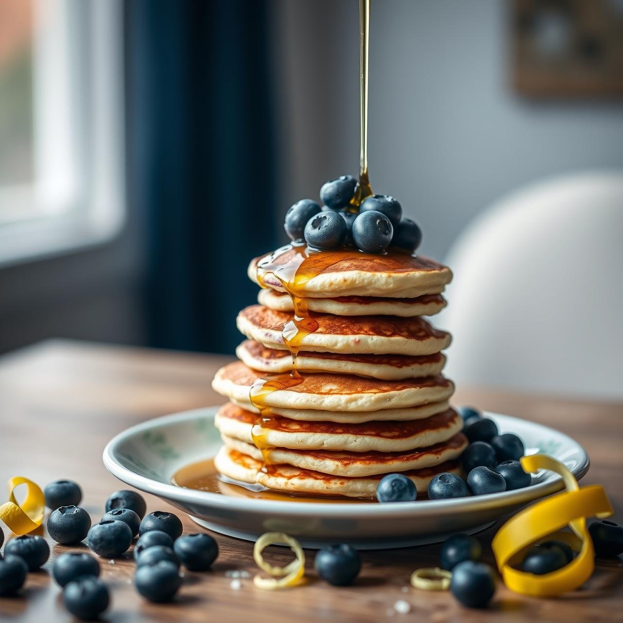 Fluffy Lemon Blueberry Greek Yogurt Pancakes (No Refined Sugar)