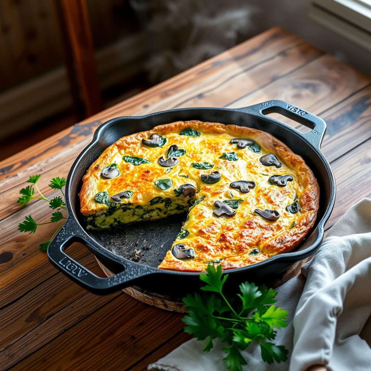 Fluffy Spinach and Mushroom Frittata: Under 300 Calories (No Fluff)