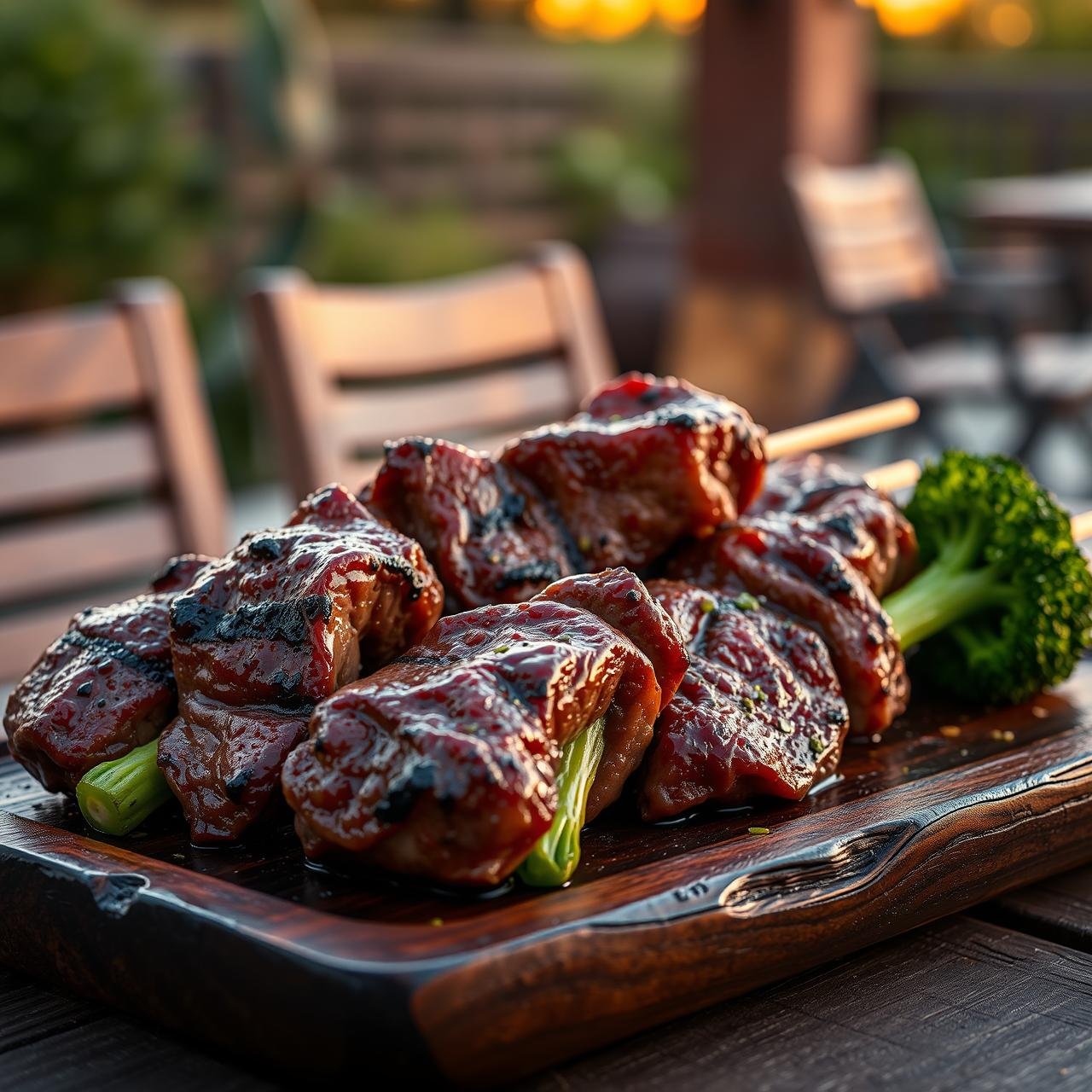 Grilled Beef And Broccoli Kebabs With Garlic Marinade (No Fluff)