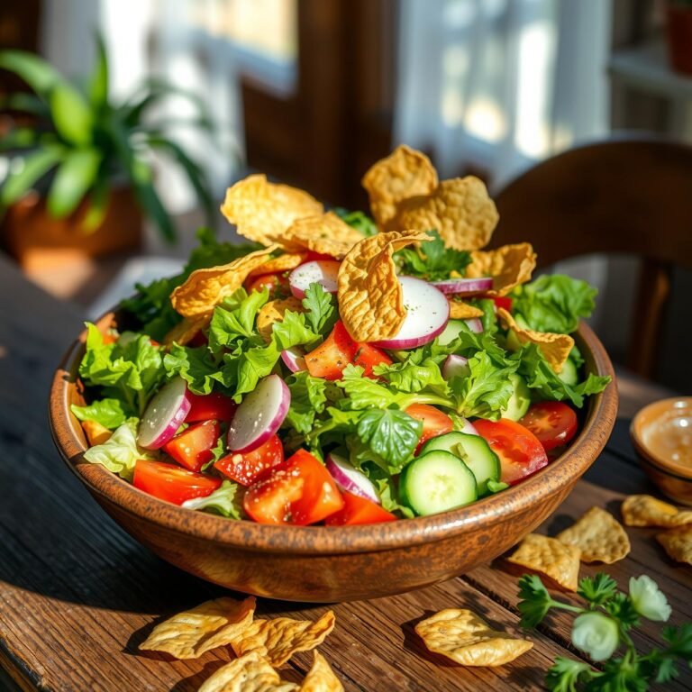 Lebanese Fattoush Salad With Crunchy Low Carb Pita Chips