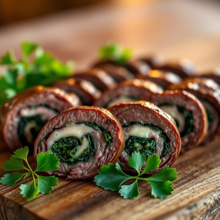 Low Carb Flank Steak Pinwheels Stuffed With Garlic Spinach