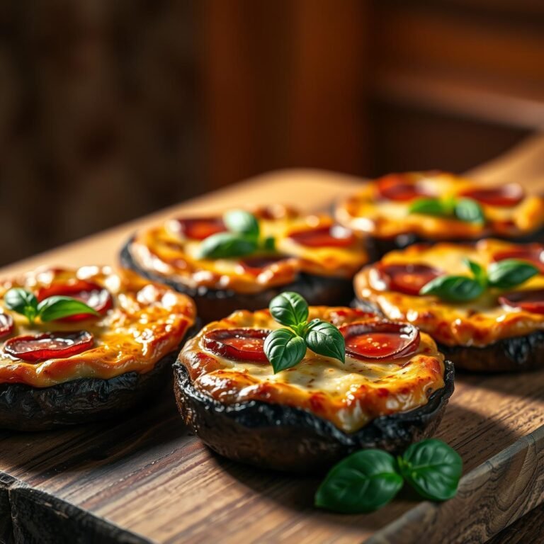Low Carb Pizza Night: Giant Portobello Caps Stuffed With Cheesy Goodness