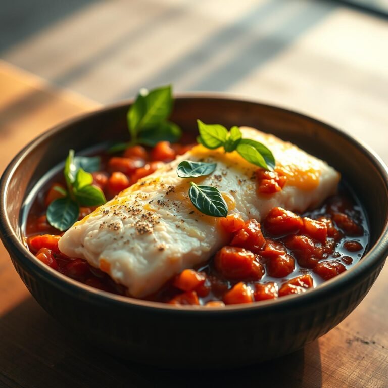 Melt in Your Mouth Poached Cod in Tomato Basil Sauce