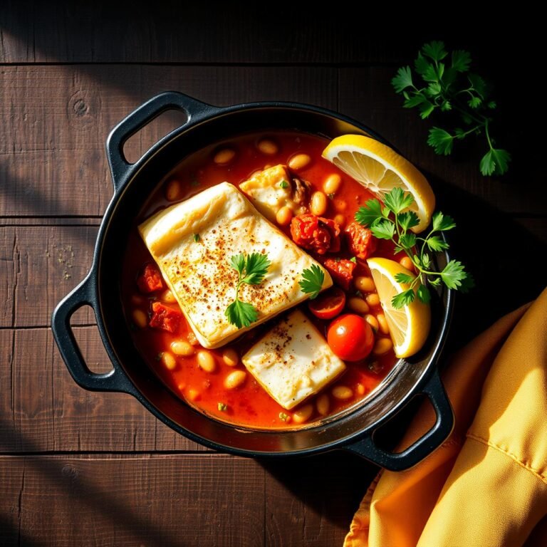 One Pan Baked Cod With Chorizo & White Beans (High Protein Dinner)