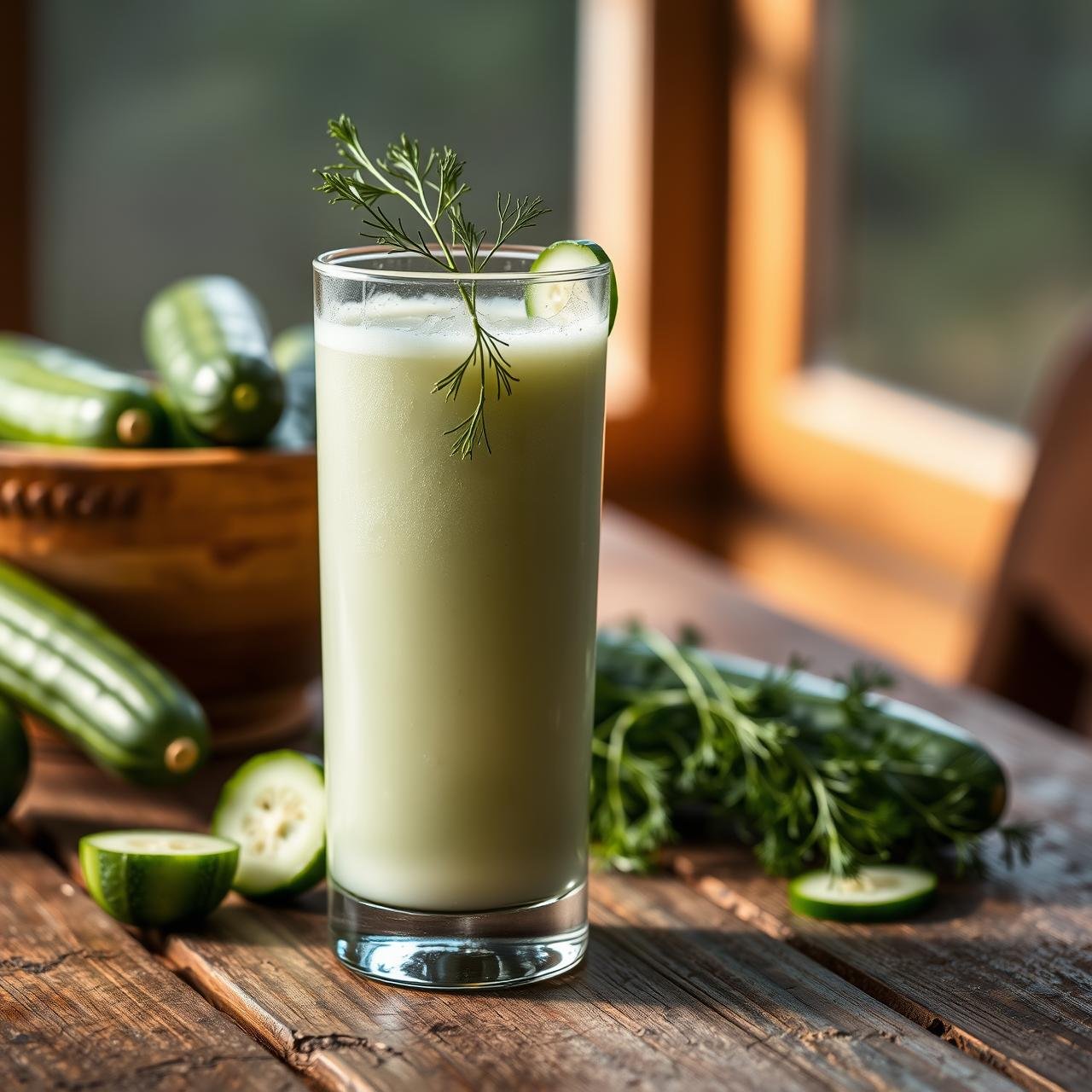 Probiotic Powerhouse: Savory Kefir Drink With Cucumber And Dill
