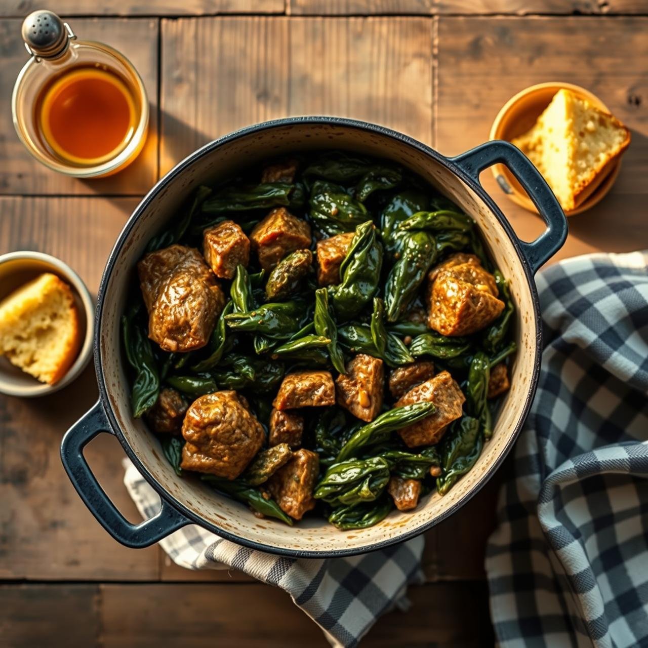 Southern Style Braised Mustard Greens with Smoked Turkey (Low Fat)