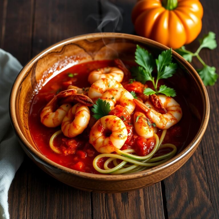 Spicy Healthy Shrimp Fra Diavolo With Zucchini Noodles (Under 300 Calories)